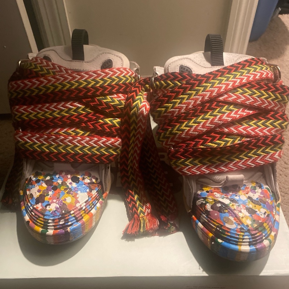 Colorful High-Top Sneakers with Patterned Laces